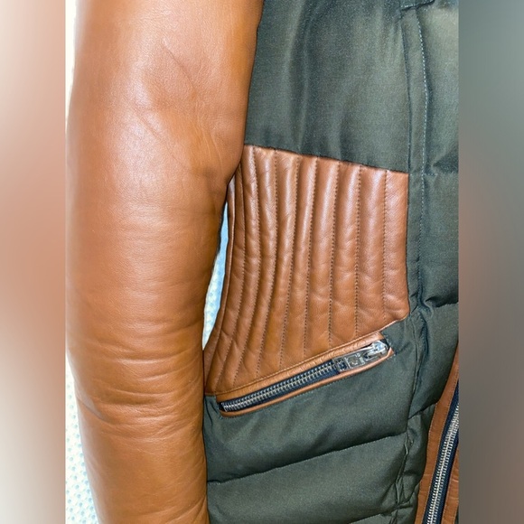 NICOLE BENISTI‎ Courvechal leather&Fox Fur-Trim Chevron Down parka Coat sz small - Picture 4 of 17